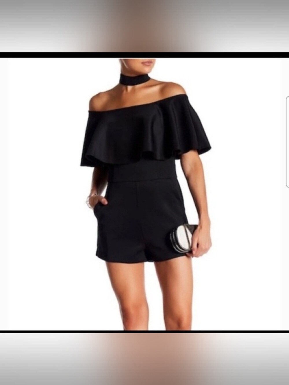 Love Nation Black Off-Shoulder Ruffle Romper